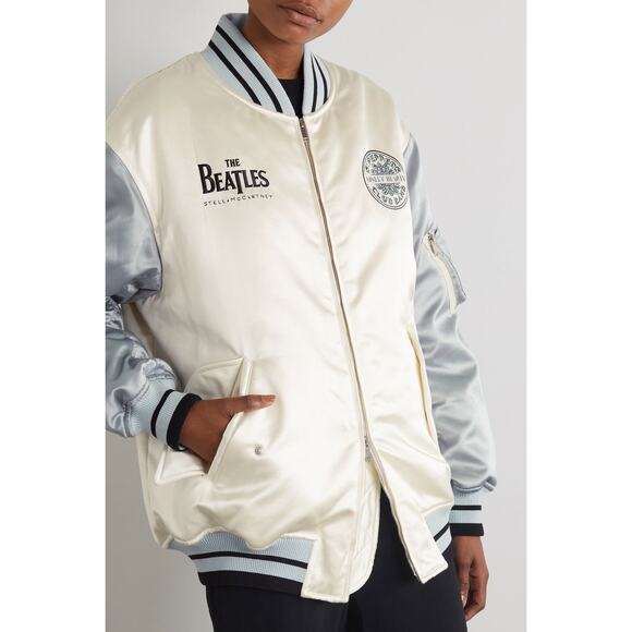 STELLA MCCARTNEY White The Beatles Get Back Embroidered Satin Bomber Jacket XS - Picture 1 of 16